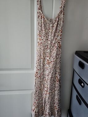 Abercrombie & Fitch Cream Floral Maxi Dress with Rust and Mustard Accents